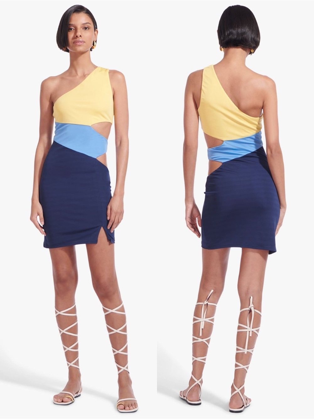 Staud Letta asymmetric jersey mini dress in cool ocean multi size XS extra small